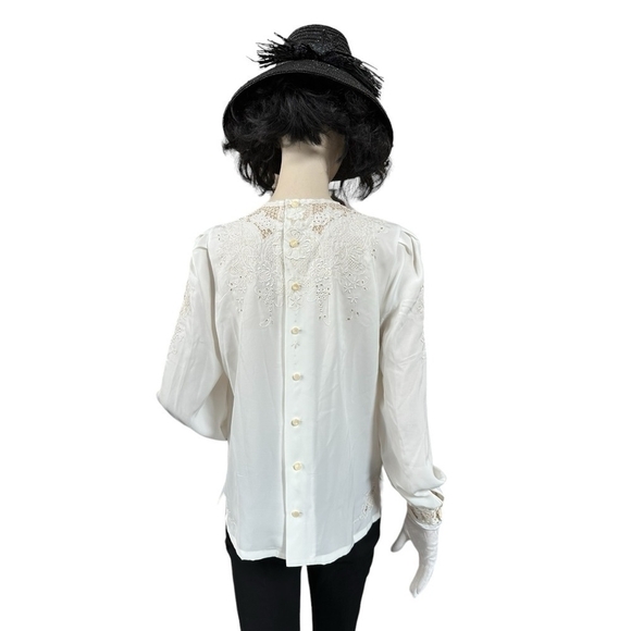 NWT Vintage Women Blouse Montare Crochet Lace Shirt Long Sleeve Button Back Top - Picture 5 of 8